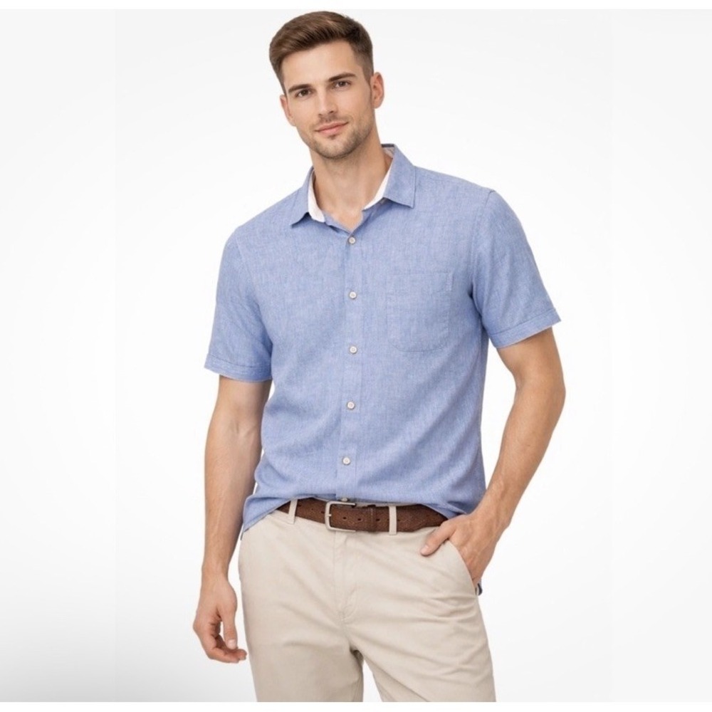 Bruno Positano Washable‎ Linen Shirt Men's Large Blue Button Front Casual Resort